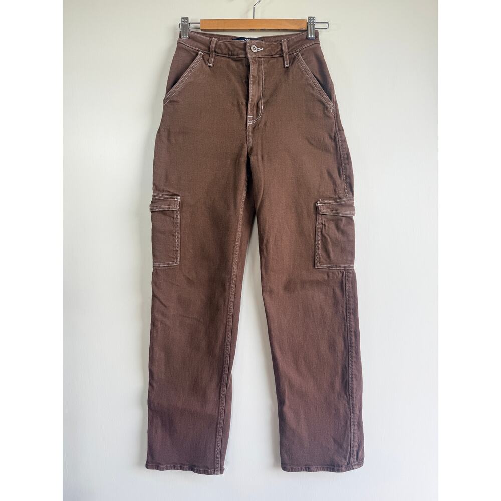 Hollister Y2K Brown Cargo Dad Jeans Ultra High Rise Baggy Pants W24 L31